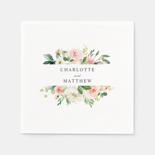 Serviette En Papier Aquarelle rose pâle Mariage Floral (Devant)