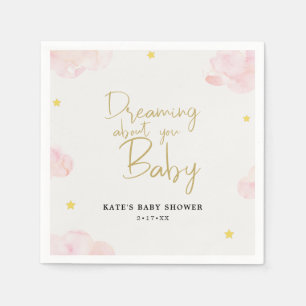 Serviette En Papier Aquarelle rose pâle Nuages Fille Baby shower