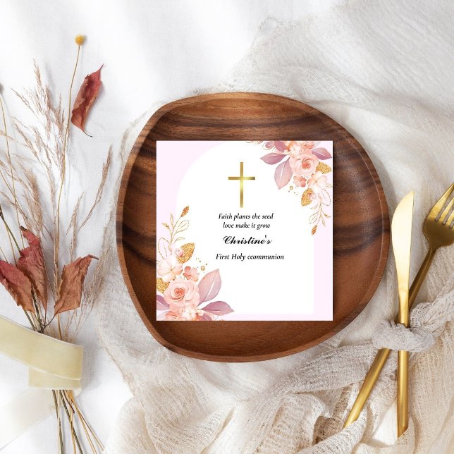 Serviette En Papier Aquarelle rose première communion (Créateur téléchargé)