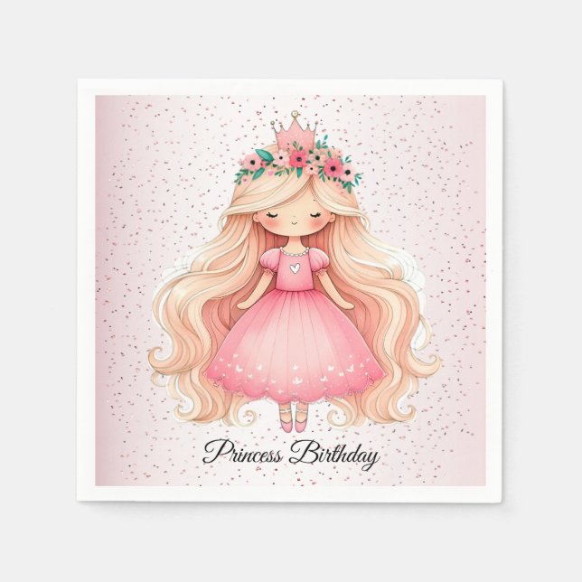 Serviette En Papier Aquarelle rose princesse Baby shower soirée mignon (Devant)