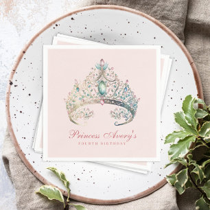 Serviette En Papier Aquarelle rose princesse Tiara Anniversaire