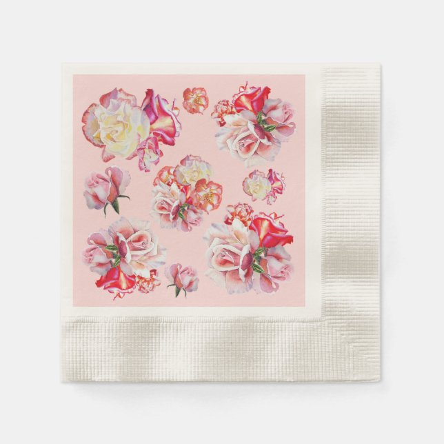 Serviette En Papier Aquarelle rose Rose Cocktail Napkins (Devant)