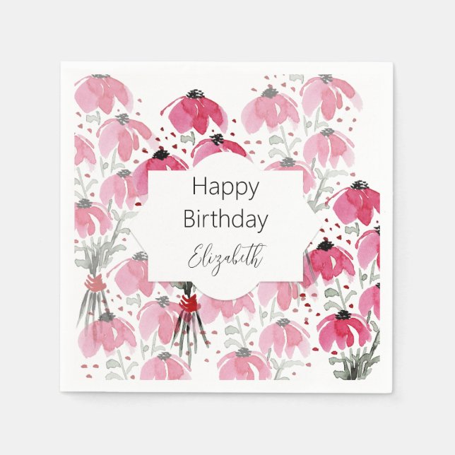 Serviette En Papier Aquarelle rose rose de mou personnalisée (Devant)