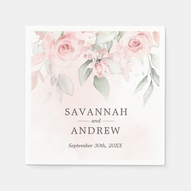 Serviette En Papier Aquarelle Rose rose Mariage Floral (Devant)