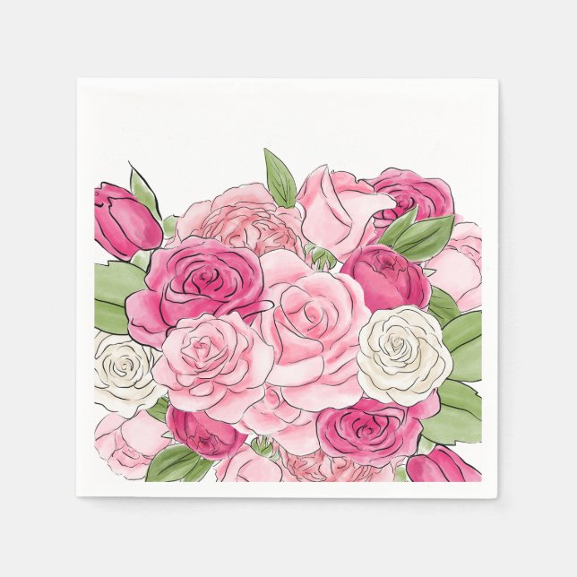Serviette En Papier Aquarelle rose Roses Fête des mariées Papier Napki (Devant)