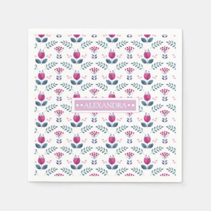 Serviette En Papier Aquarelle rose Tulipe chic monogramme