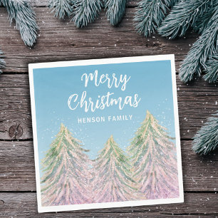 Serviette En Papier Aquarelle rose vert Arbre de Noël Artiste