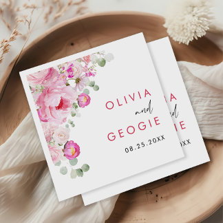 Serviette En Papier Aquarelle rose vif Mariage de pivoine florale