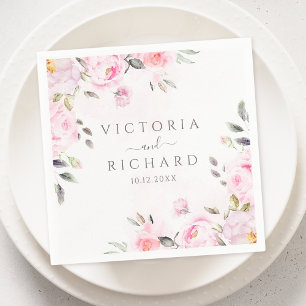 Serviette En Papier Aquarelle rose vif Mariage de pivoine florale