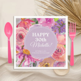 Serviette En Papier Aquarelle rose violet Floral 30e anniversaire