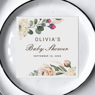 Serviette En Papier Aquarelle roses. Baby shower fleuri du jardin