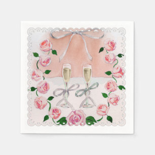 Serviette En Papier Aquarelle Roses et Champagne