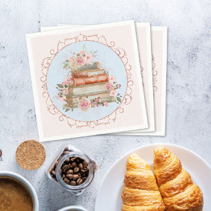 Serviette En Papier Aquarelle Roses roses roses et livres Floral