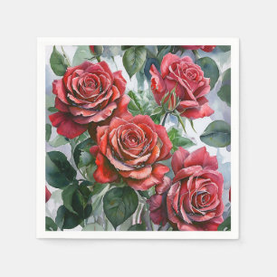 Serviette En Papier Aquarelle Roses rouges avec Feuilles verts