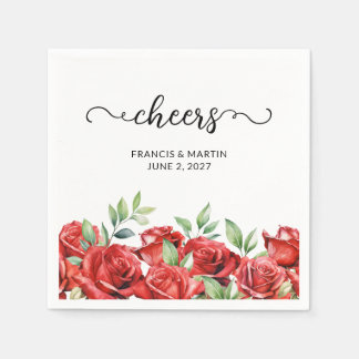 Serviette En Papier Aquarelle Roses rouges Merci de bordure floral