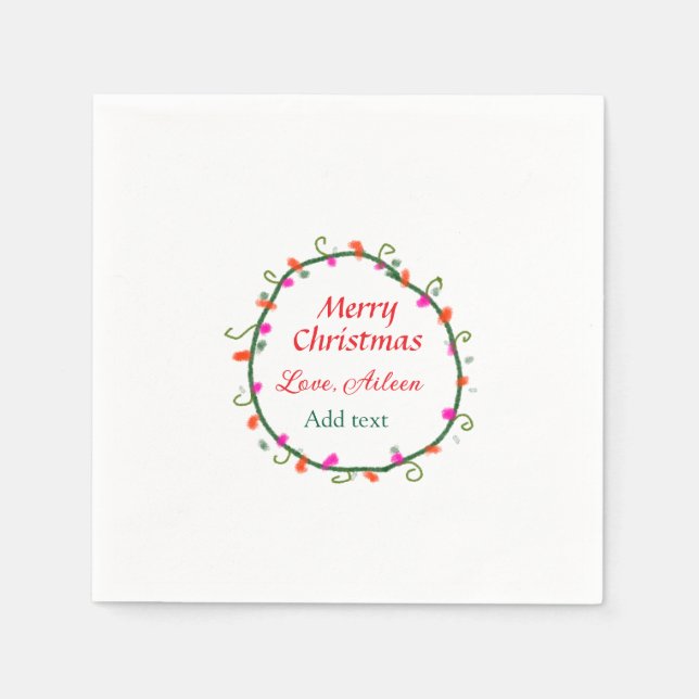 Serviette En Papier aquarelle rouge blanc floral wreath joyeux Noël (Devant)