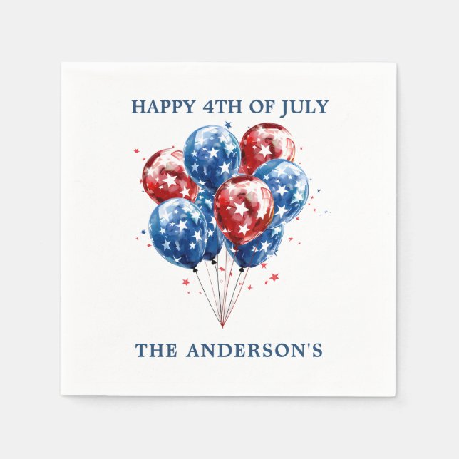 Serviette En Papier Aquarelle rouge bleu ballons drapeau américain 4 j (Devant)