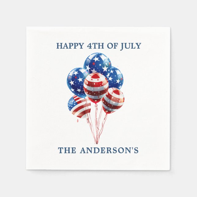 Serviette En Papier Aquarelle rouge bleu blanc ballons drapeau américa (Devant)