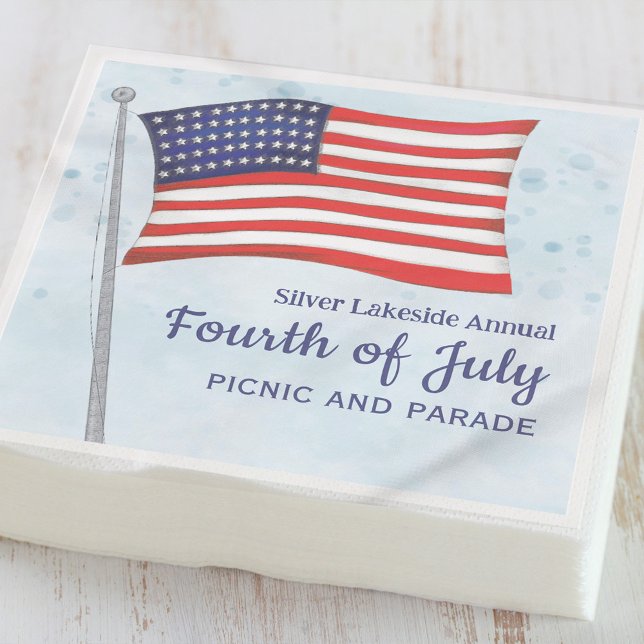 Serviette En Papier Aquarelle Rouge Bleu Bleu Simple 4 juillet (Créateur téléchargé)