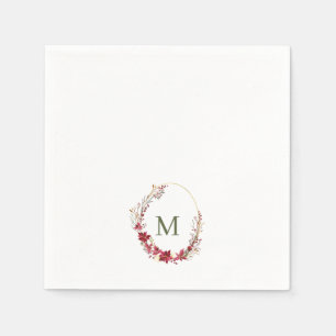 Serviette En Papier Aquarelle rouge couronne de Noël Monogramme Naples