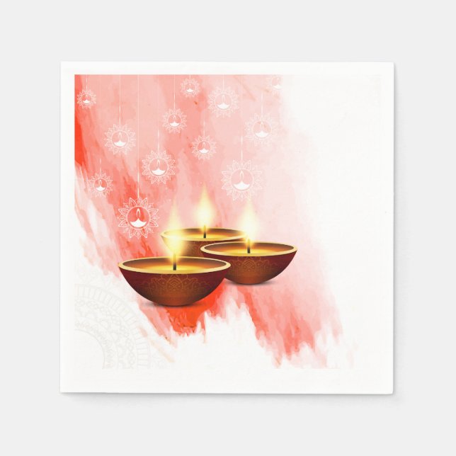 Serviette En Papier Aquarelle rouge Diwali avec Diyas (Devant)