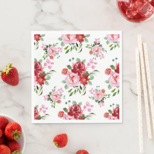 Serviette En Papier Aquarelle Rouge et rose Floral Motif sans couture