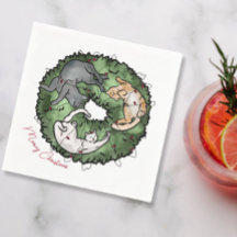 Aquarelle rouge et vert Chat Noël
