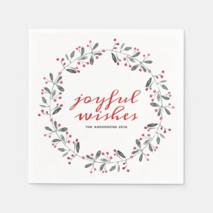 Serviette En Papier Aquarelle rouge et verte Holly Christmas Wreath