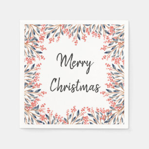 Serviette En Papier Aquarelle Rouge Fête d'hiver Berries Feuilles