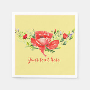 Serviette En Papier Aquarelle Rouge Poppies Personnalisé