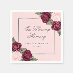 Serviette En Papier Aquarelle rouge rose argent couleur florale funéra