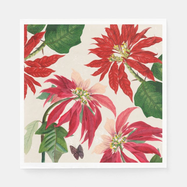 Serviette En Papier Aquarelle rouge rustique Poinsettia Flore Verdure (Devant)
