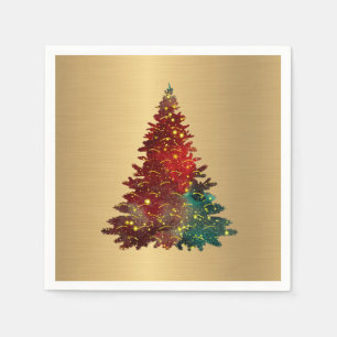 Serviette En Papier Aquarelle rouge vert tendance Arbre d'or Noël