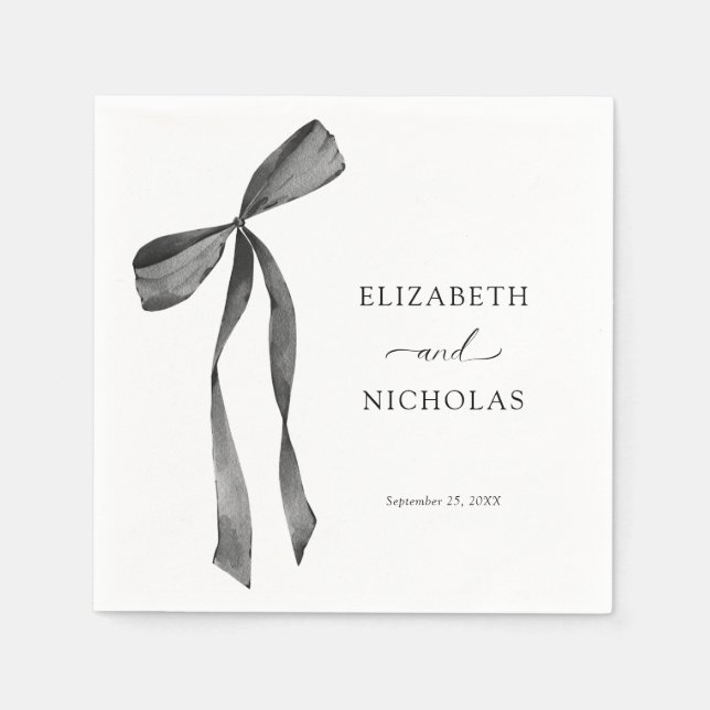 Serviette En Papier Aquarelle ruban Bow noir et blanc Mariage (Devant)