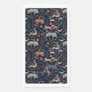 Serviette En Papier Aquarelle rustique Bois Animaux Arbres Noël