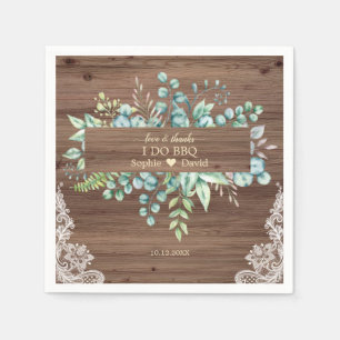 Serviette En Papier Aquarelle rustique Eucalyptus Dentelle Grange I DO