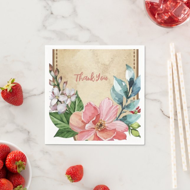 Serviette En Papier Aquarelle Rustique Floral (En situation)