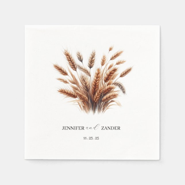 Serviette En Papier Aquarelle Rustique Florale Blé Mariage élégant (Devant)