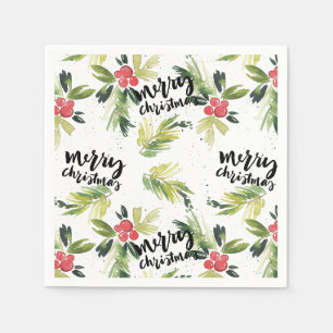 Serviette En Papier Aquarelle rustique Holly Motif Joyeux Noël
