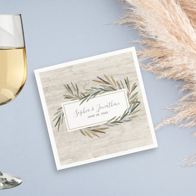 Serviette En Papier Aquarelle rustique Mariage de bois de plantes (Créateur téléchargé)