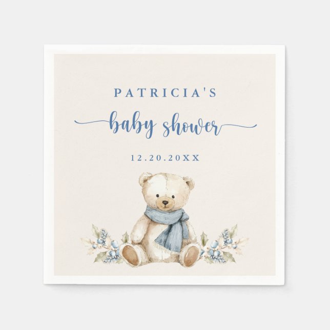 Serviette En Papier Aquarelle rustique Teddy Bear Baby shower beige (Devant)