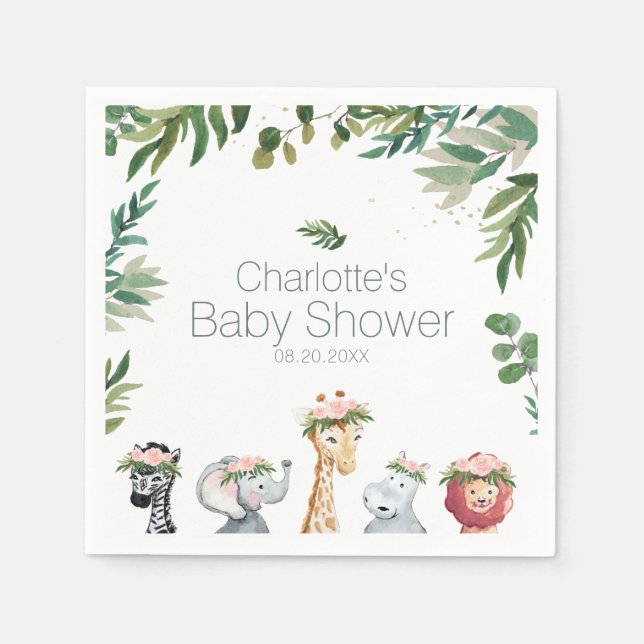 Serviette En Papier Aquarelle Safari Jungle Baby shower papier serviet (Devant)