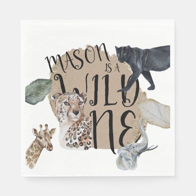 Serviette En Papier Aquarelle Safari Wild Un animal fête d'anniversair (Devant)