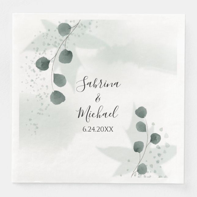 Serviette En Papier Aquarelle Sage Vert Eucalyptus Mariage botanique (Devant)