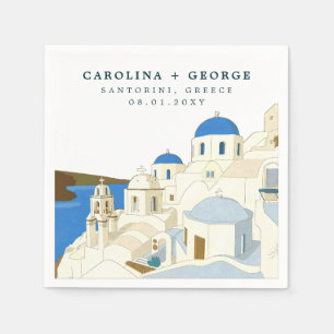 Serviette En Papier Aquarelle Santorin Grèce île