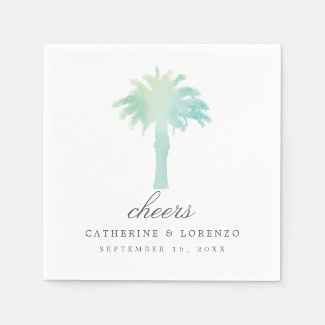 Serviette En Papier Aquarelle Serene Palm Tree | MARIAGE (Devant)