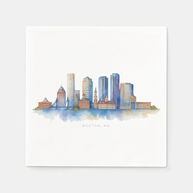 Serviette En Papier Aquarelle Skyline de Boston City | MA Boston moder (Devant)