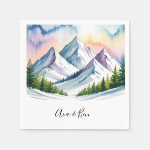 Serviette En Papier Aquarelle Snowy Mountain Mariage paysage