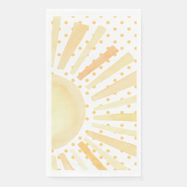 Serviette En Papier Aquarelle Soleil Orange Jaune Pois été (Devant)