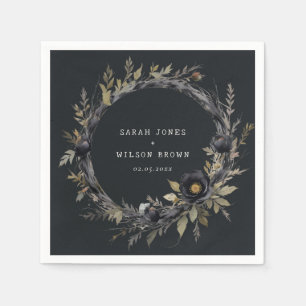 Serviette En Papier Aquarelle sombre gothique Rose noir Mariage de cou